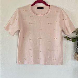 Zara Knit Peals Light Pink Blouse Size M
